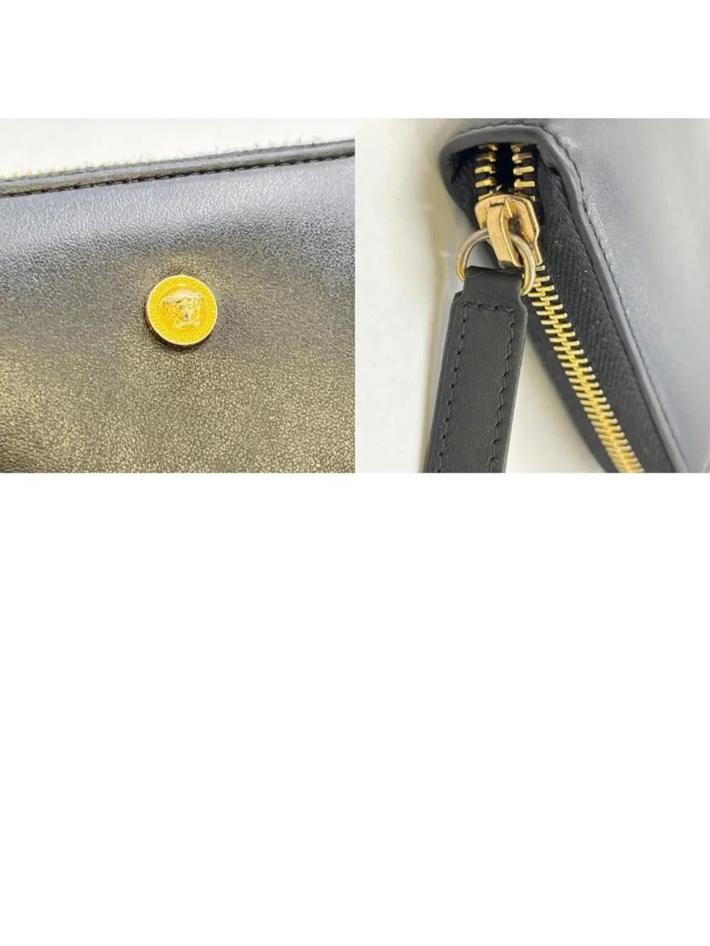 Versace Medusabigi Emblem Leather Zip Around with Logo Wallet Black